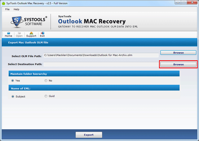 Export OLM Emails into EML screenshot